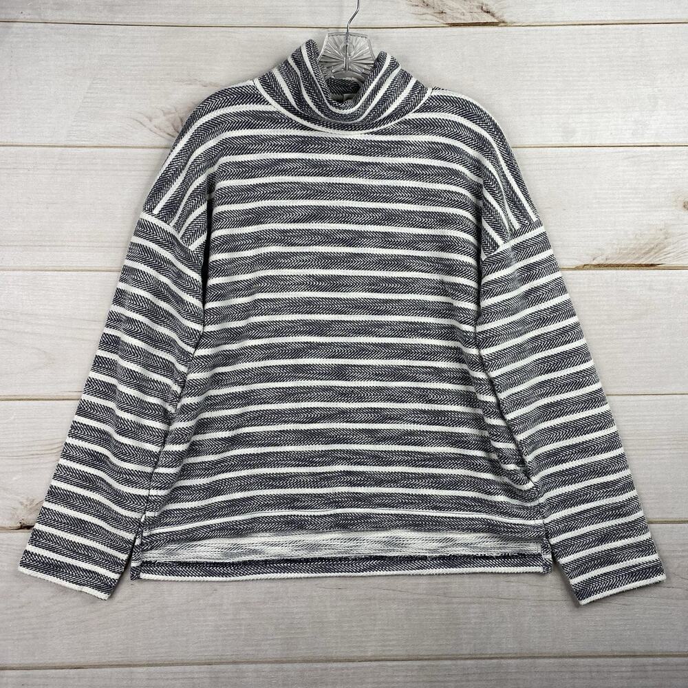 J Crew Sweater Womens M Blue Stripe Turtleneck Pullover Knit Top Stretch Raglan